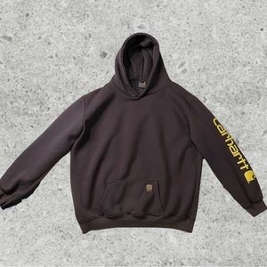 Y2K Carhartt Hoodie Grey & Yellow Sweatshirt Size XL